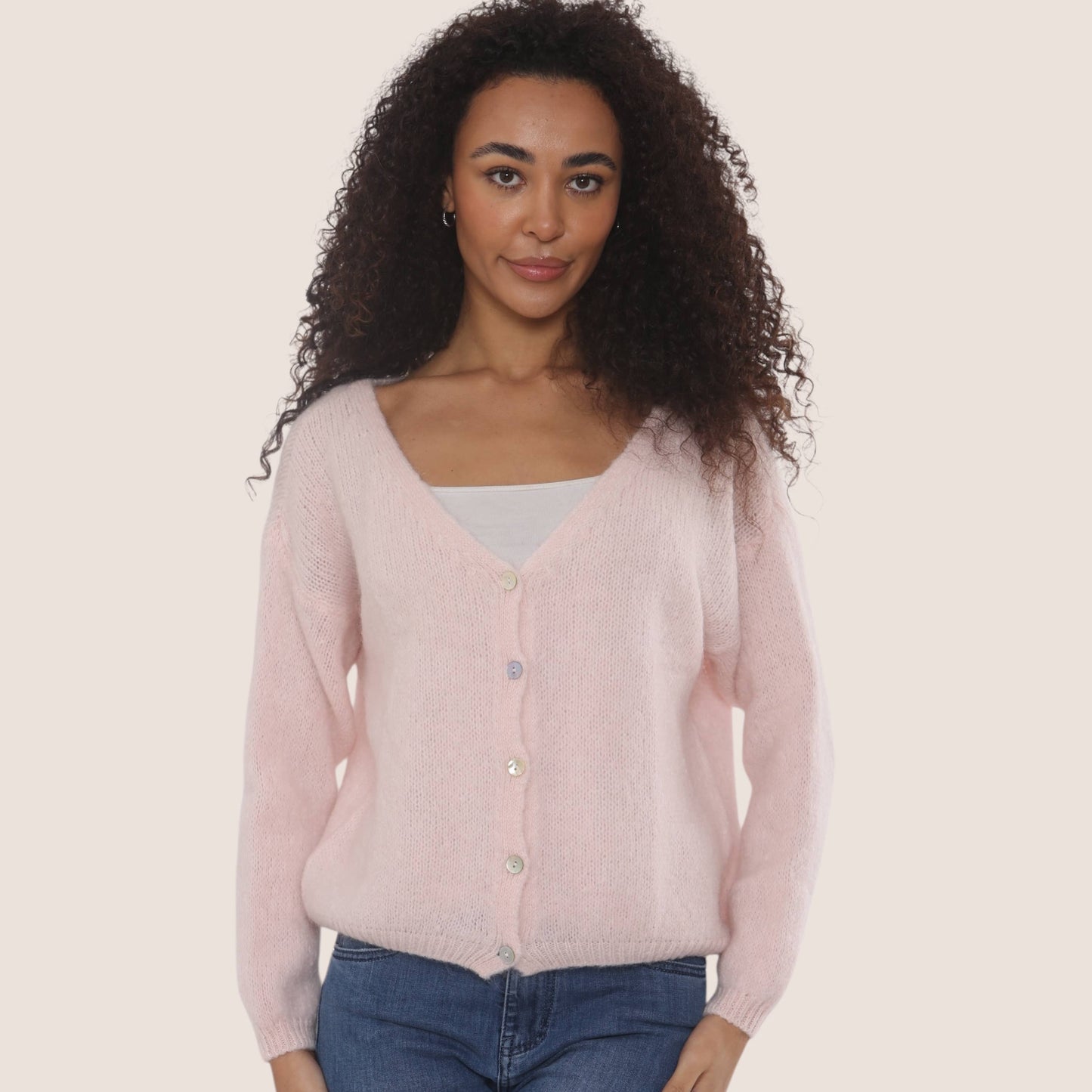 V-Neck Button Through Mohair Cardigan: In 2 Colours - One Size: UK8-18