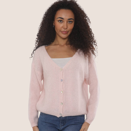 V-Neck Button Through Mohair Cardigan: In 2 Colours - One Size: UK8-18