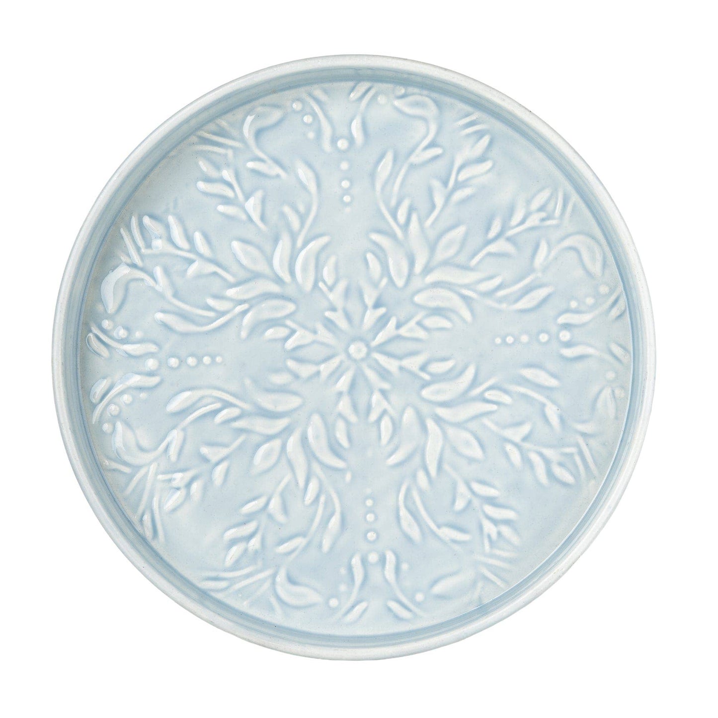 32cm Round Embossed Metal Tray - Blue