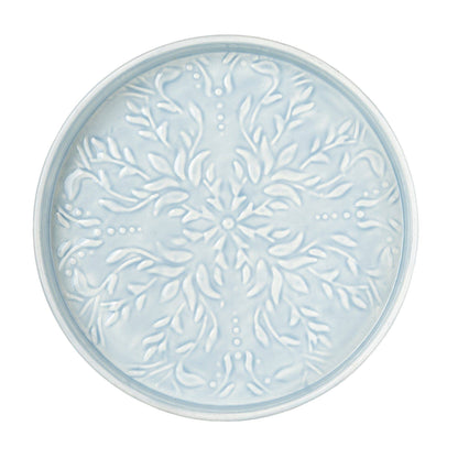 32cm Round Embossed Metal Tray - Blue