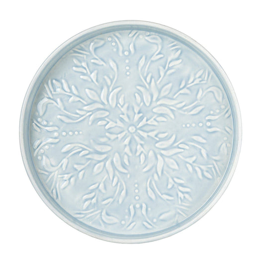 32cm Round Embossed Metal Tray - Blue