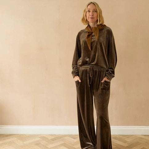 velvet truffle colour loungewear top with matching pant