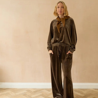 velvet truffle colour loungewear top with matching pant
