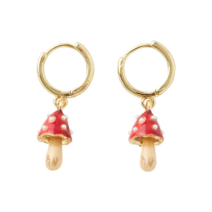 Enamel Mushroom Huggie Earrings