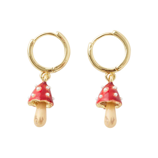 Enamel Mushroom Huggie Earrings