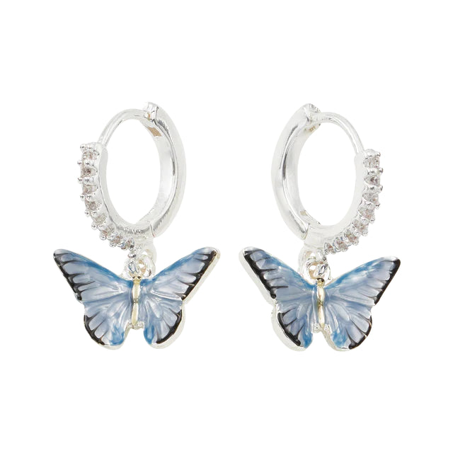 Blue Butterfly Earrings - Silver