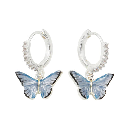 Blue Butterfly Earrings - Silver