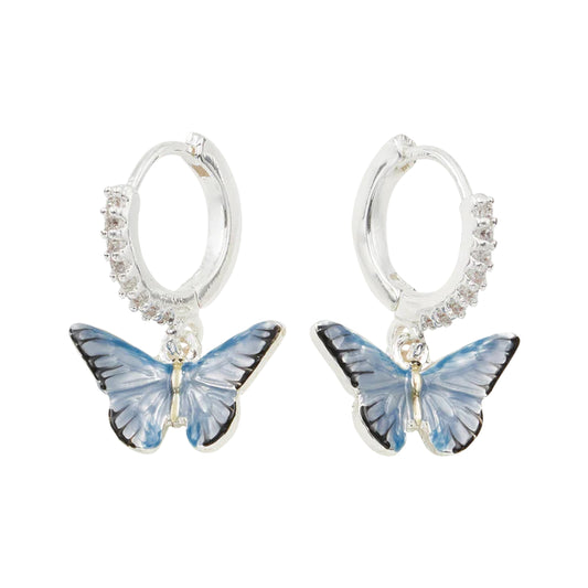 Blue Butterfly Earrings - Silver