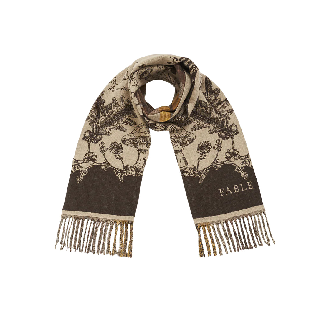 Fable England - Taupe Woodland Tales Jacquard Scarf