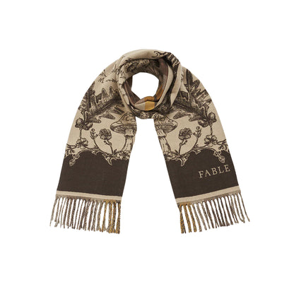 Fable England - Taupe Woodland Tales Jacquard Scarf