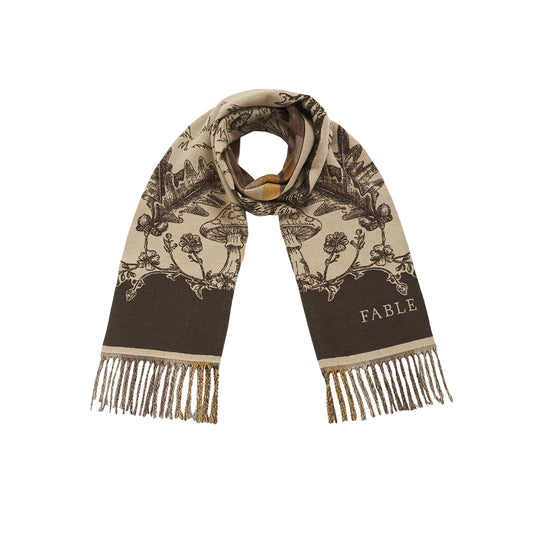 Fable England - Taupe Woodland Tales Jacquard Scarf