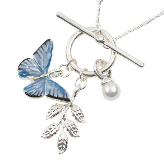 Fable - Blue Butterfly Necklace - Silver