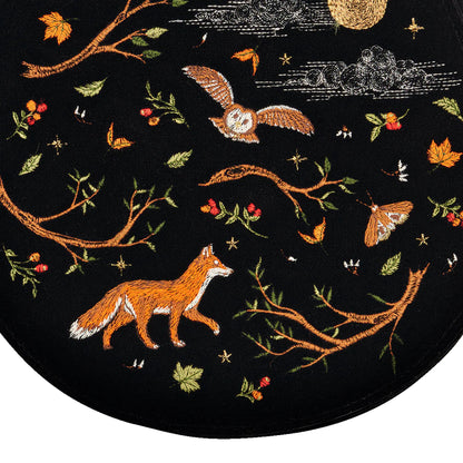 Fable - Black Fox and Owl Embroidered Top Handle Saddle Bag