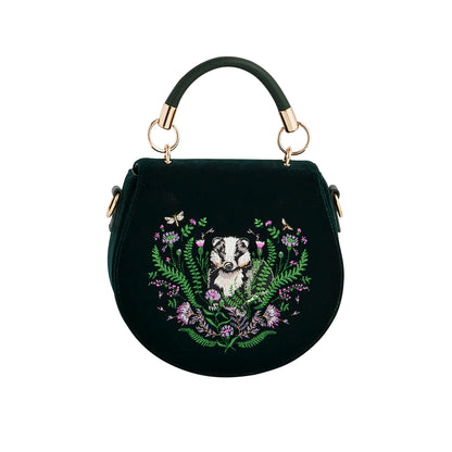 Fable - Green Badger Embroidered Top Handle Saddle Bag