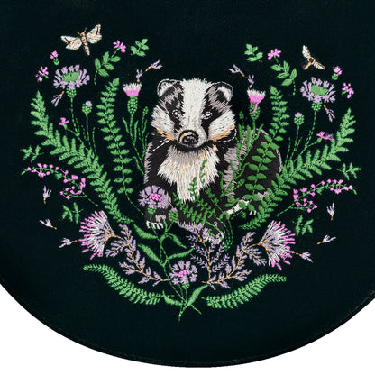 Fable - Green Badger Embroidered Top Handle Saddle Bag