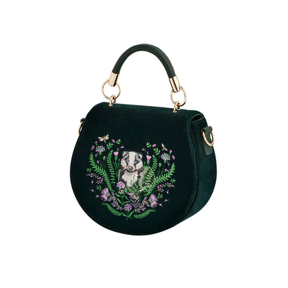 Fable - Green Badger Embroidered Top Handle Saddle Bag