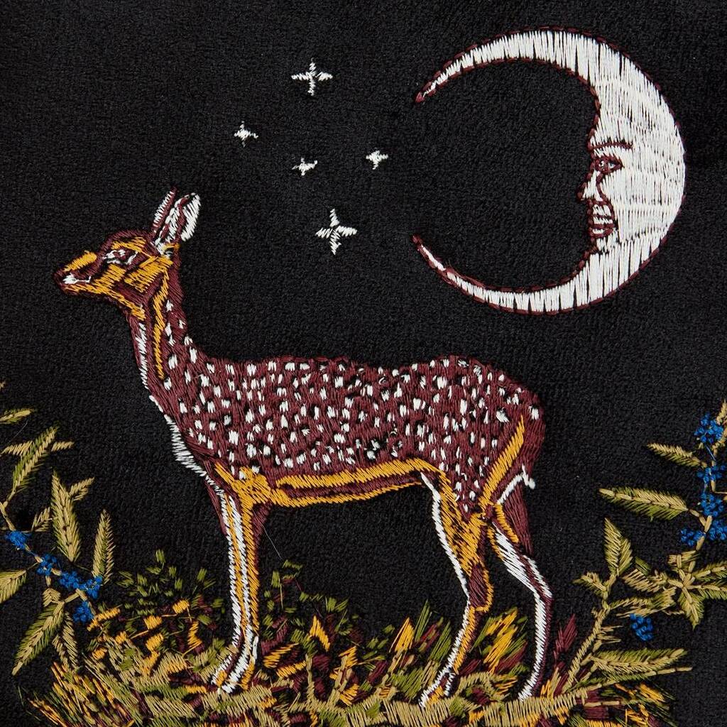 Fable - Deer and the Moon Embroidered Top Handle Saddle Bag