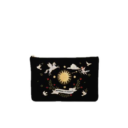 Fable England - Black Celestial Velvet Embroidered Pouch