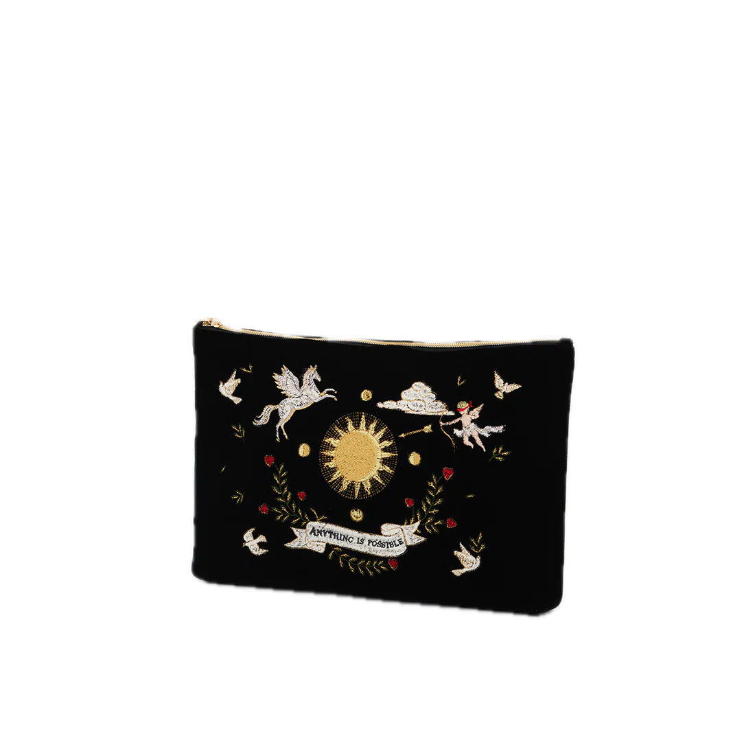 Fable England - Black Celestial Velvet Embroidered Pouch