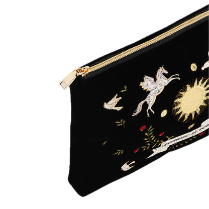 Fable England - Black Celestial Velvet Embroidered Pouch