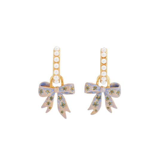 Fable England - Bow Pearl Huggie Earrings - Gold