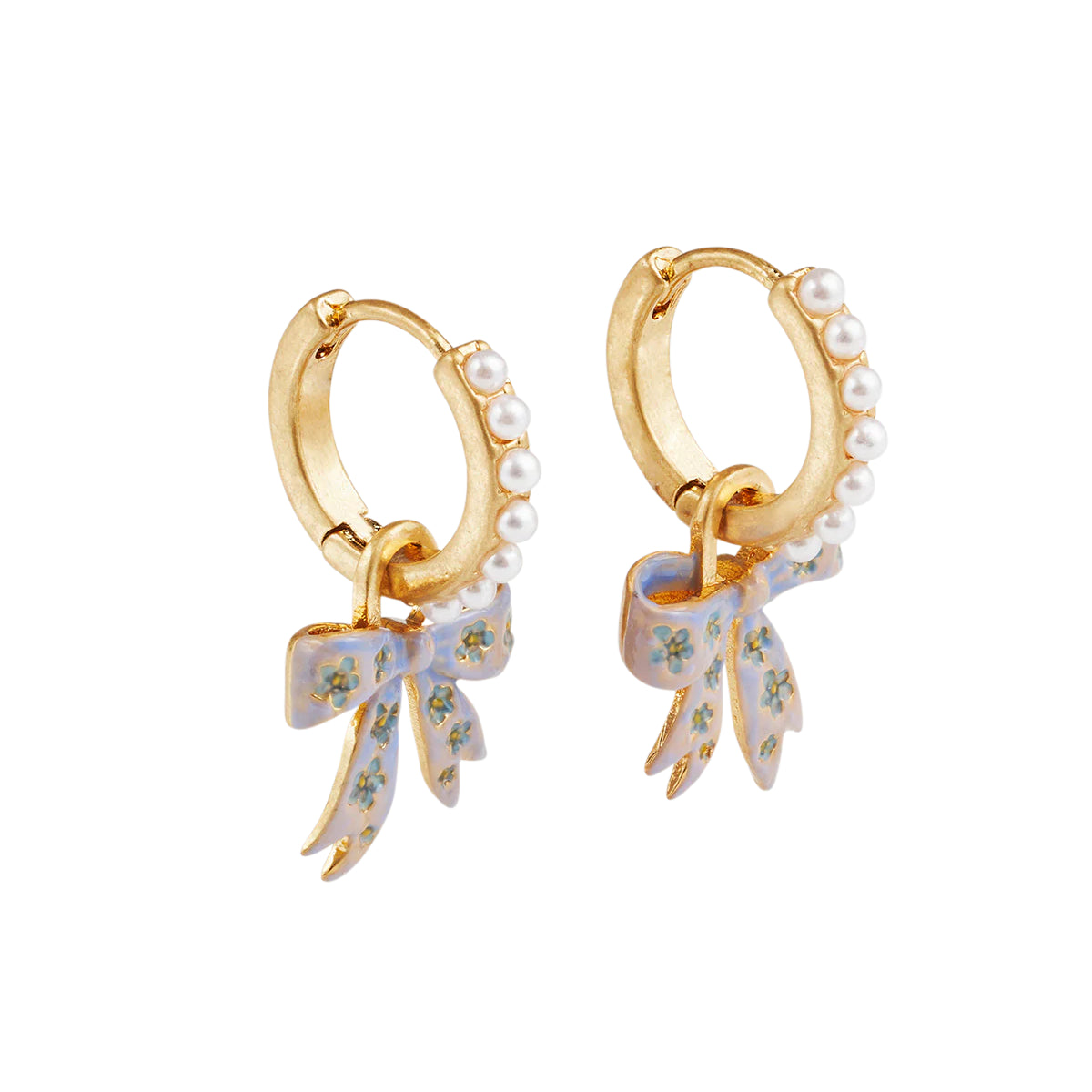 Fable England - Bow Pearl Huggie Earrings - Gold