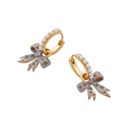 Fable England - Bow Pearl Huggie Earrings - Gold