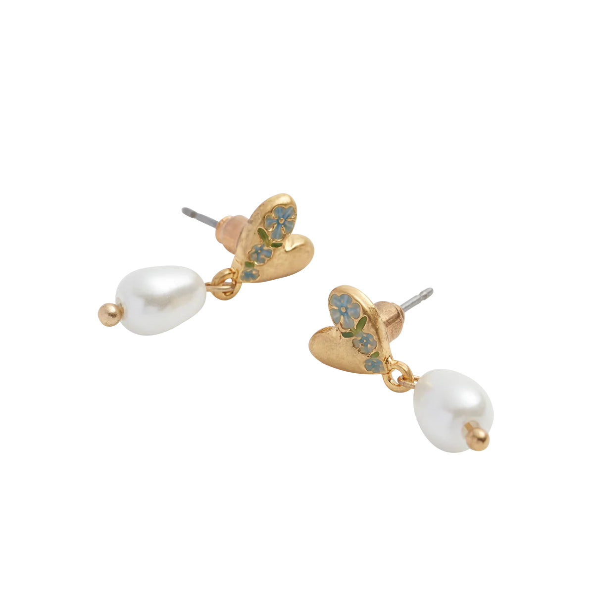 Fable England - Forget-Me-Not Heart & Pearl Huggie Earrings