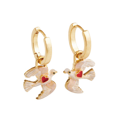 Fable England - Gold Love Dove Huggie Earrings