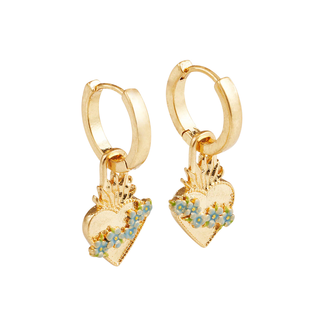 Fable England  - Gold Sacred Heart Huggie Earrings