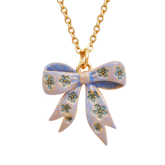 Fable England -Gold Forget Me Not Bow Pendant Necklace