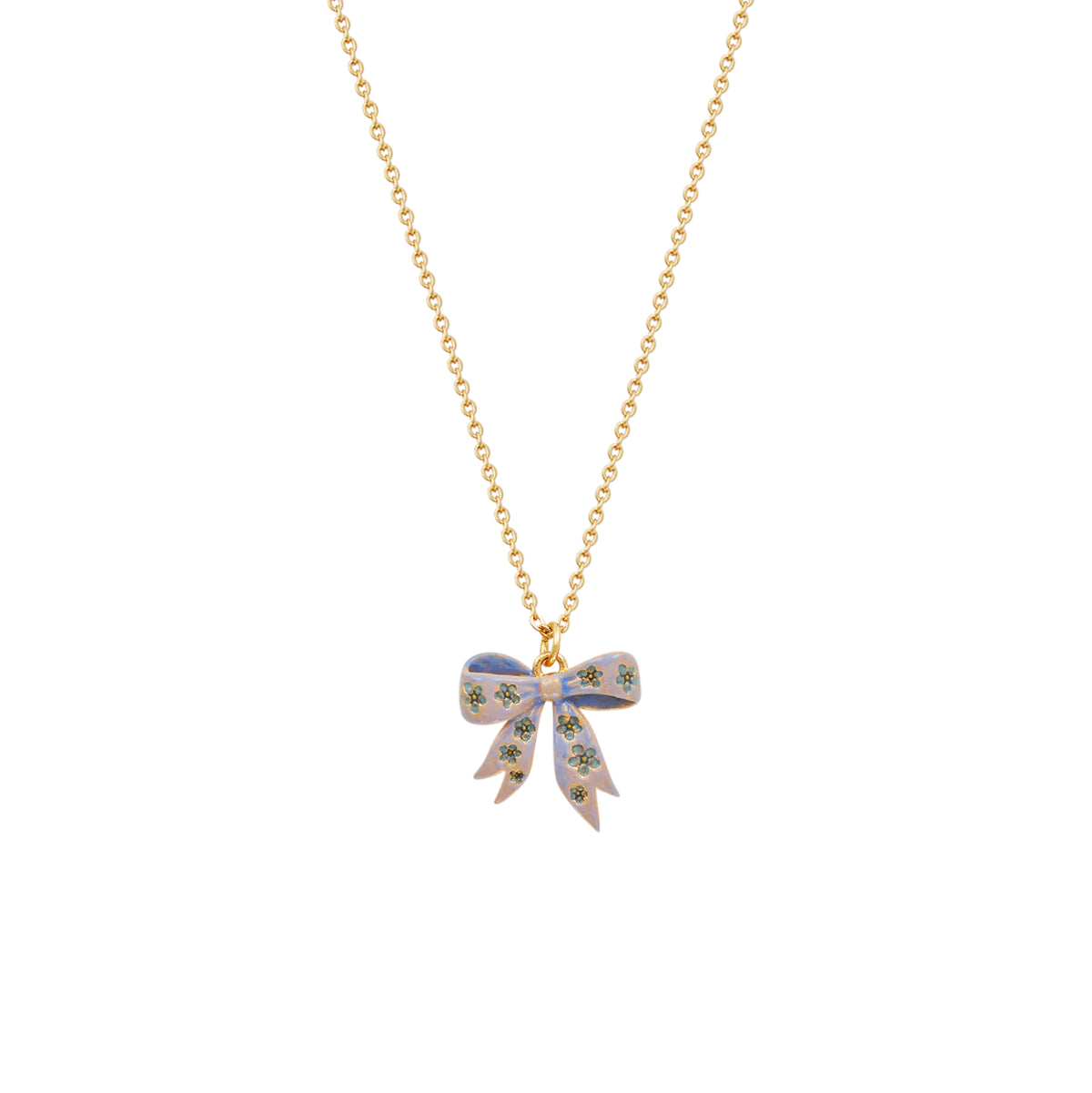 Fable England -Gold Forget Me Not Bow Pendant Necklace