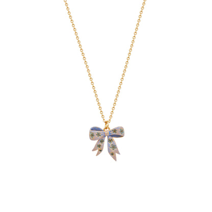 Fable England -Gold Forget Me Not Bow Pendant Necklace
