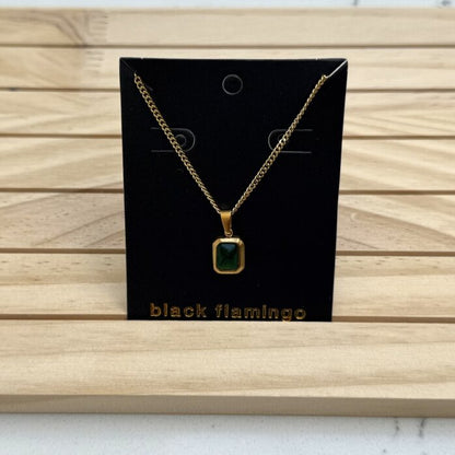 Black Flamingo - Em necklace - Green Gemstone