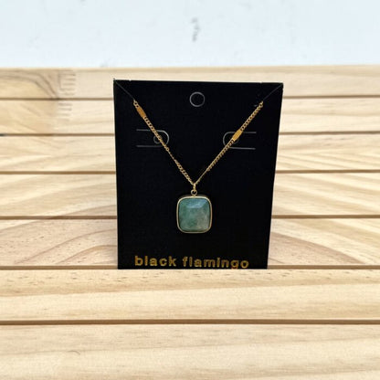 Black Flamingo - Dee Square Pendant Necklace - Turquoise