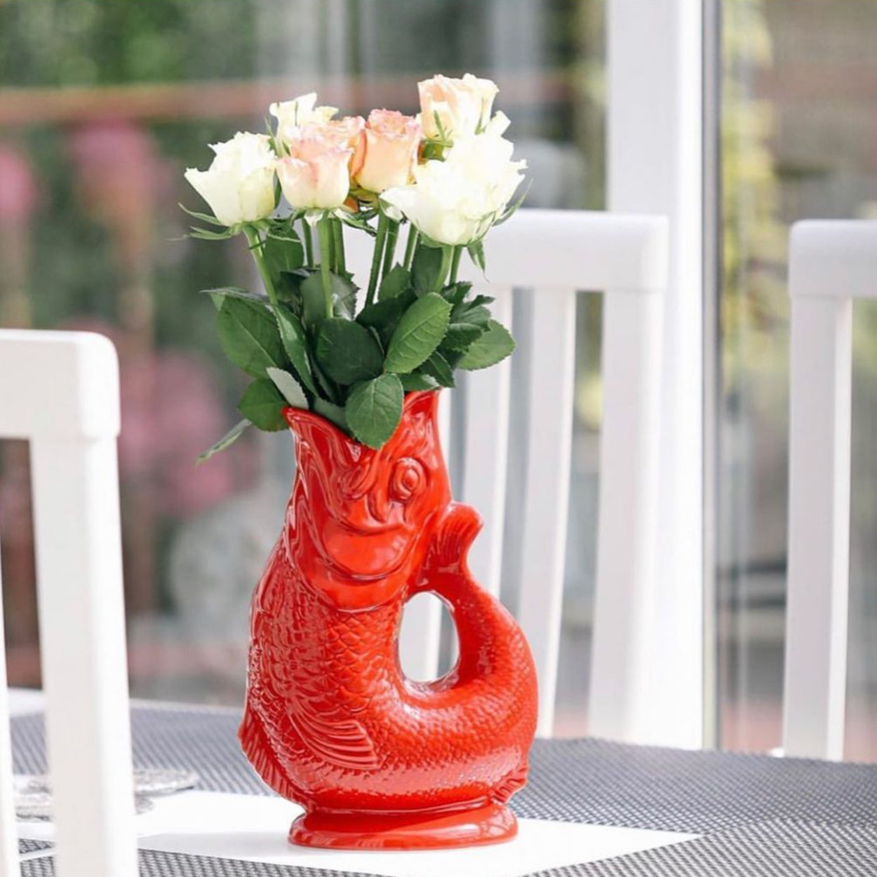 Red Original Gluggle Jug Pitcher Vase: XL (27,5cm high, 1,2 liter)