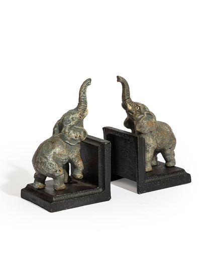 Cast Iron Antiqued Pair of Elephant Bookends