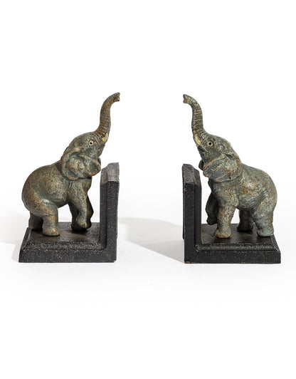 Cast Iron Antiqued Pair of Elephant Bookends