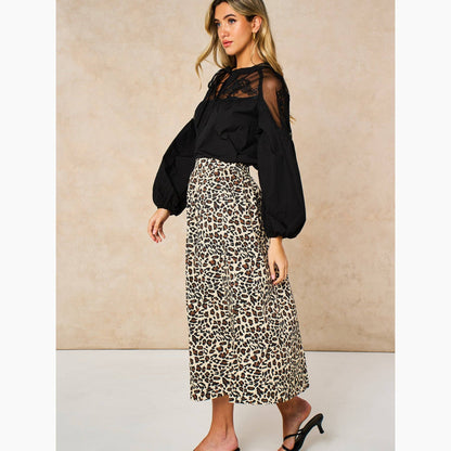 Leopard Print Cotton Midaxi Skirt in Neutral: Medium (UK 12-14)