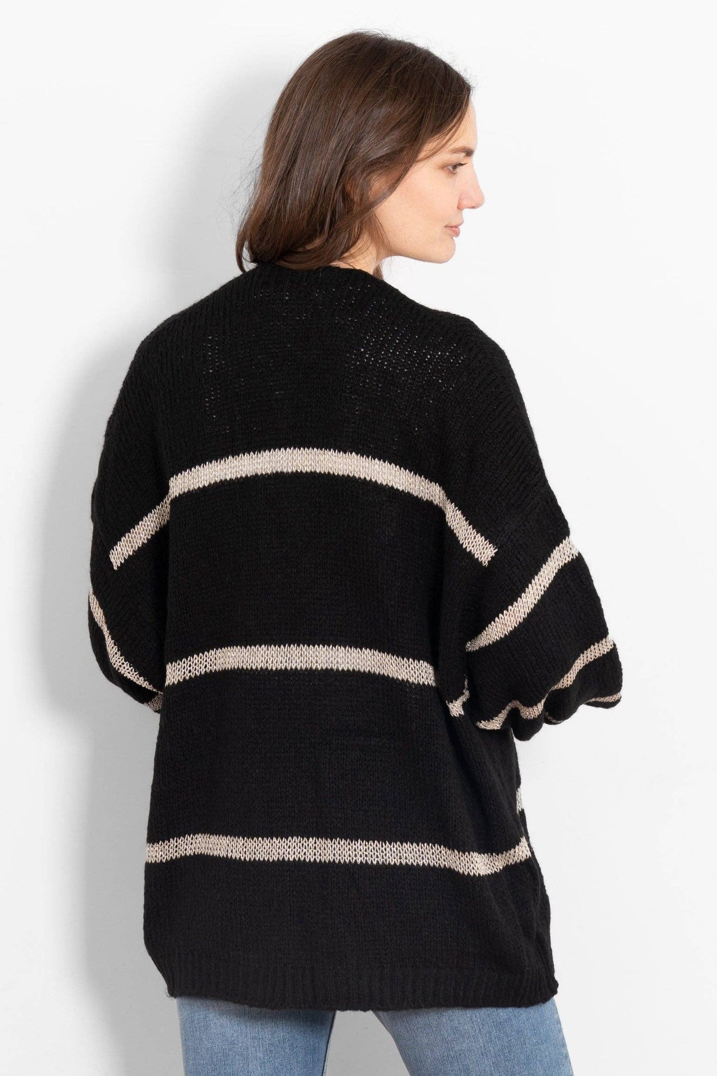 Lucy Wool Blend Cardigan - Black, Gold/Striped: One-size (UK 8-18)