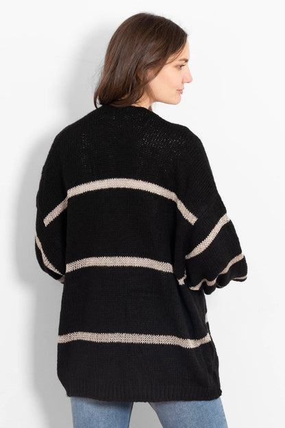 Lucy Wool Blend Cardigan - Black, Gold/Striped: One-size (UK 8-18)