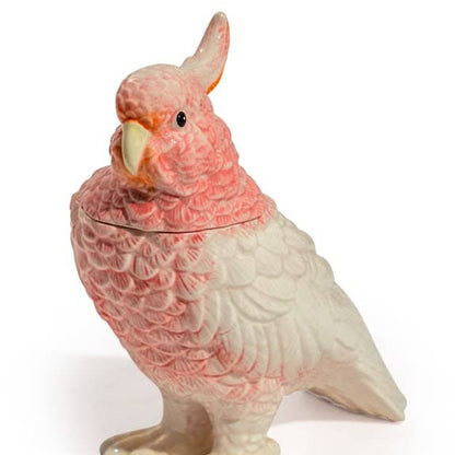 Pink & White Ceramic Parrot Storage Jar/Vase