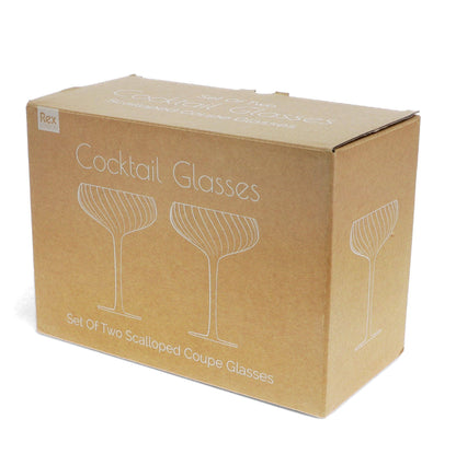 Scalloped Coupe Cocktail Glasses 250ml (Set of 2) - Pink