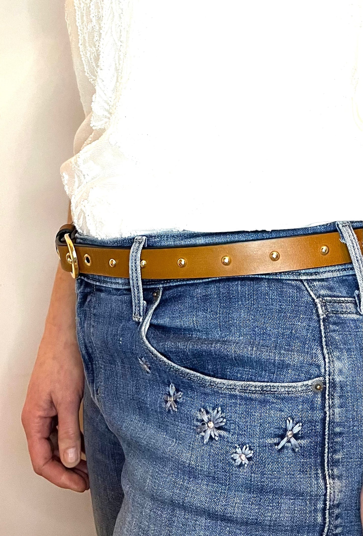 bell&fox- MAHI Studded Leather Belt in Caramel