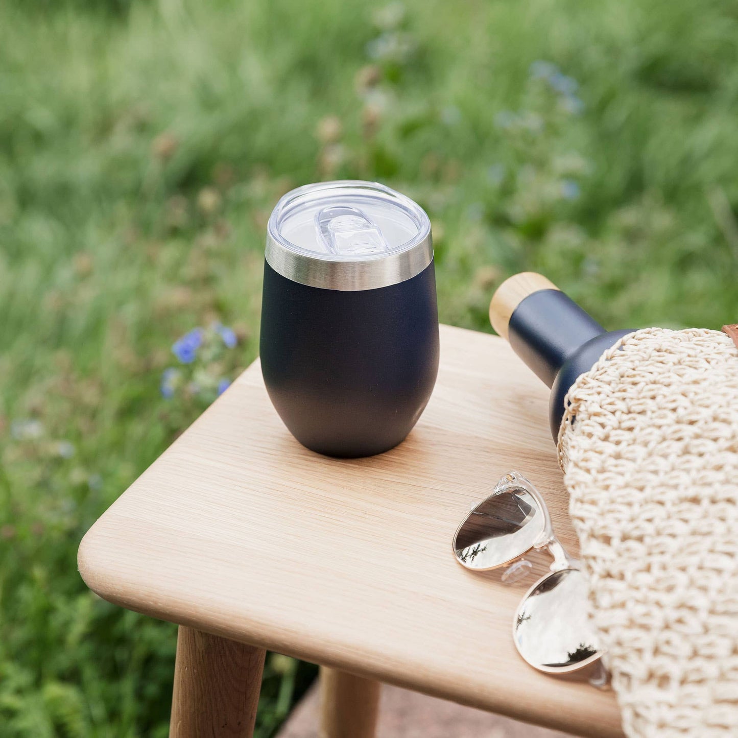 Insulated Travel Wine Tumbler with Lid 350ml (12oz): Blue