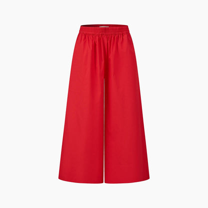 Cropped Wide Leg Cotton Trousers in Red: in 3 sizes