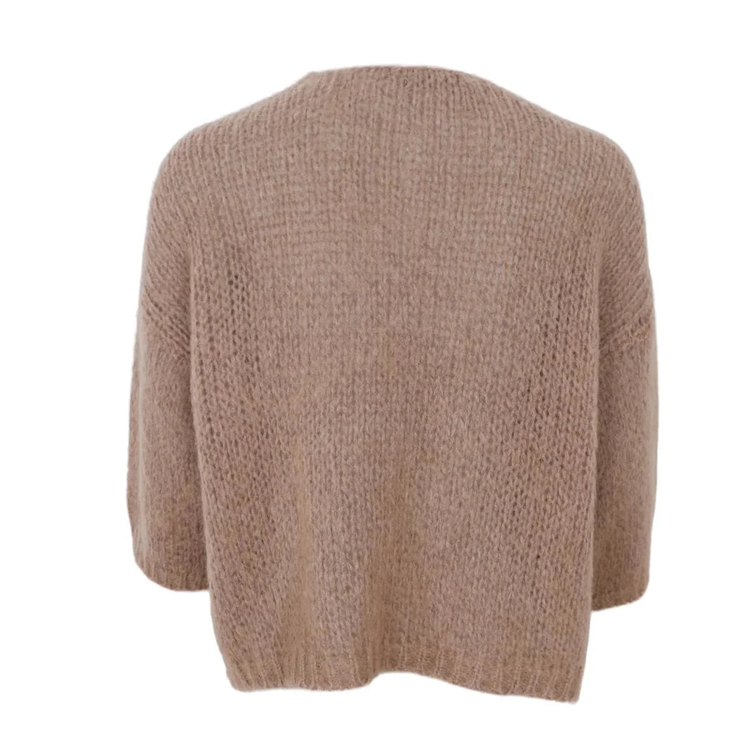 Black Colour Knitted Cardigan - Lt Taupe One Size