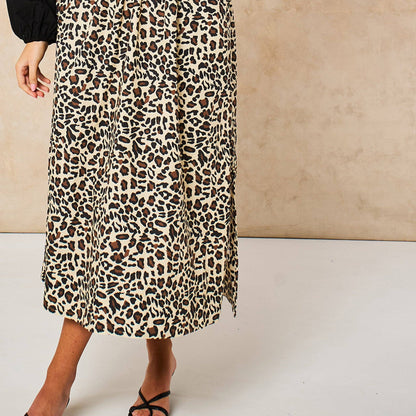Leopard Print Cotton Midaxi Skirt in Neutral: Medium (UK 12-14)