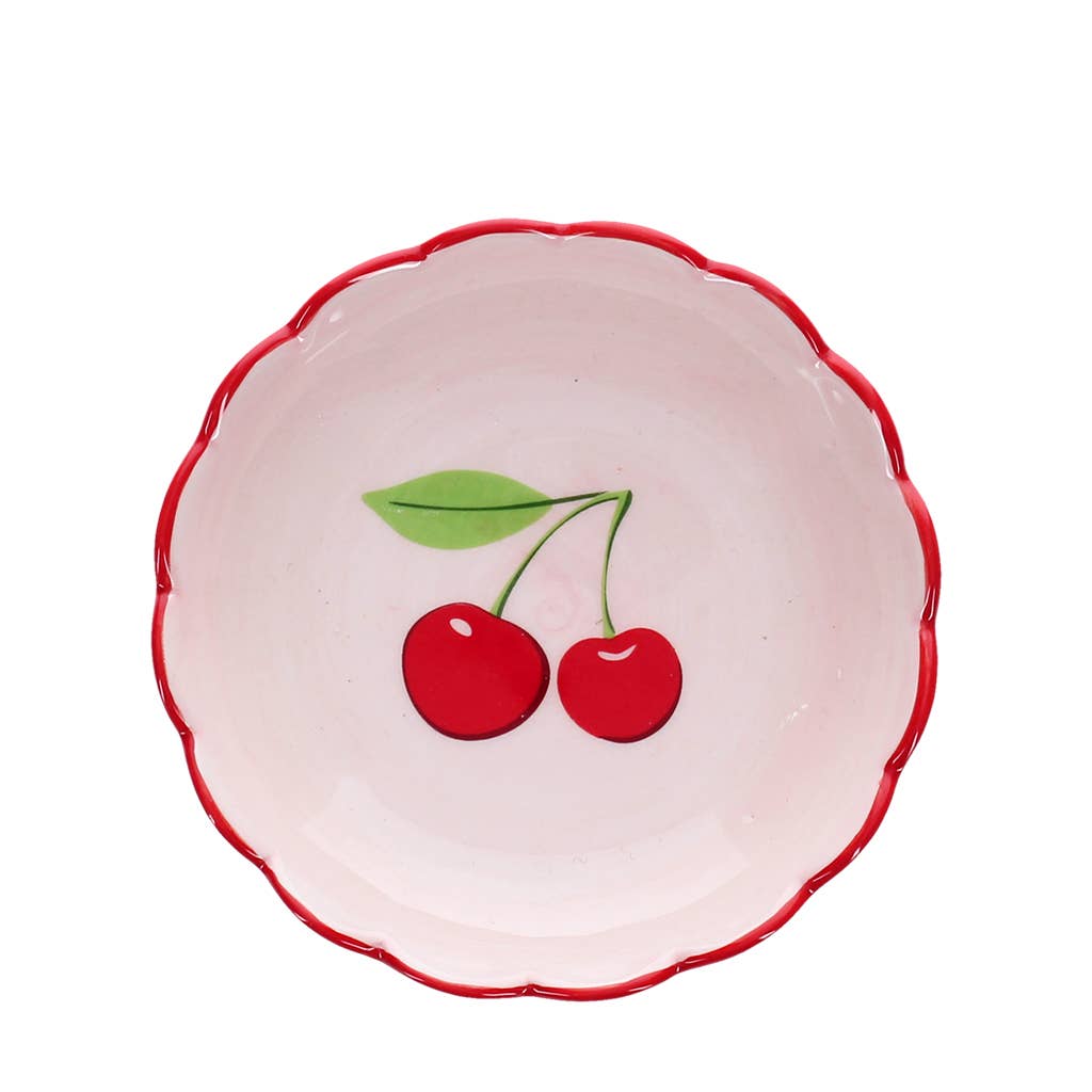 Scalloped ceramic trinket dish (12cm) - Cherry
