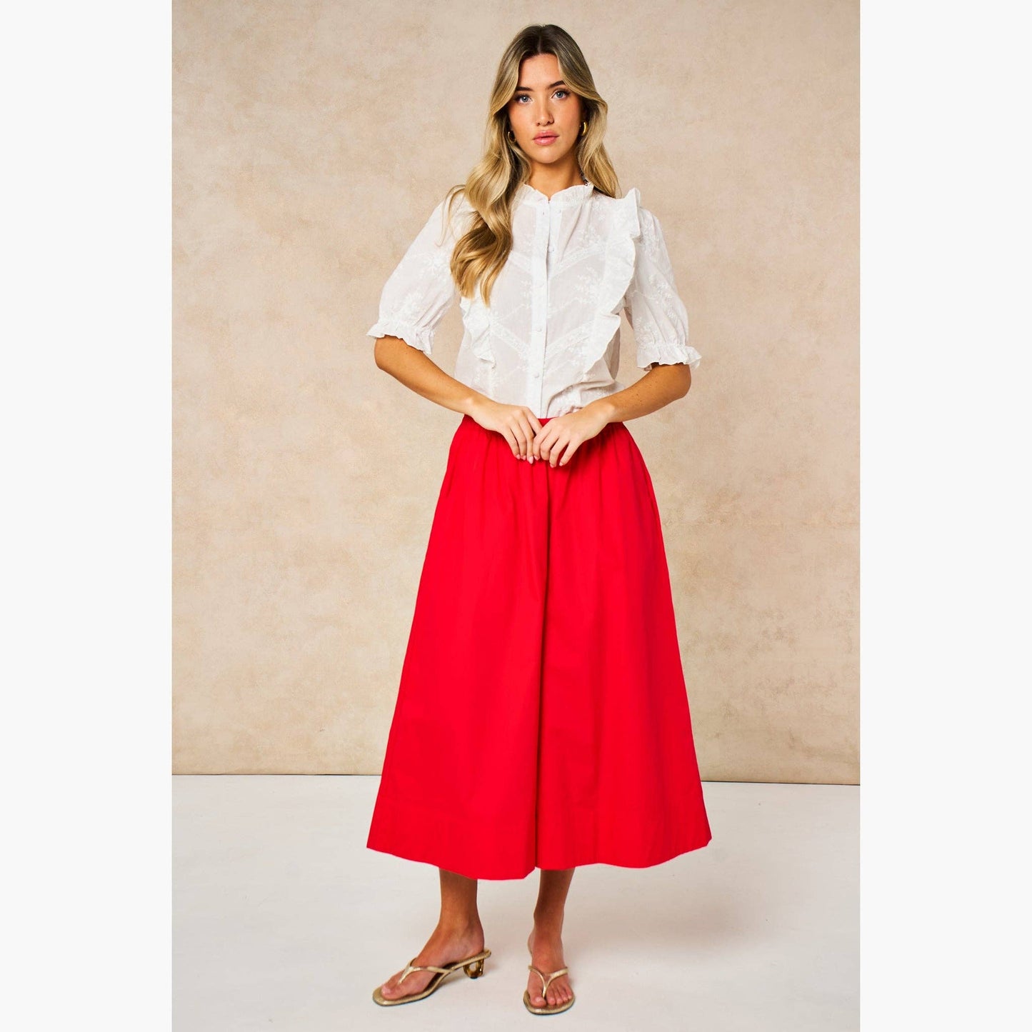 Cropped Wide Leg Cotton Trousers in Red: in 3 sizes